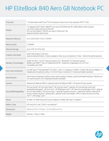 HP EliteBook 840 Aero G8 - Spécifications. (Source : HP)