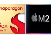 Le Snapdragon 8cx Gen 3 ne peut pas égaler le SoC Apple M2 en termes de performances dans les benchmarks synthétiques. (Image source : Qualcomm/Apple - édité)