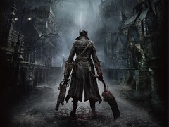 Illustration officielle de Bloodborne représentant le Chasseur dans les rues d'Yharnam