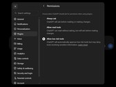 Capture d'écran des paramètres de ChatGPT, des plugins et des autorisations, avec les options « Toujours demander », « Autoriser les outils de lecture » et « Autoriser les outils à faible risque »