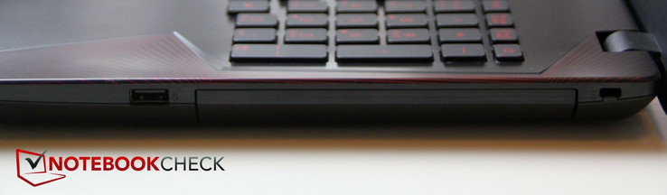 A droite : USB 2.0 type A, emplacement verrouillage Kensington, faux graveur DVD.