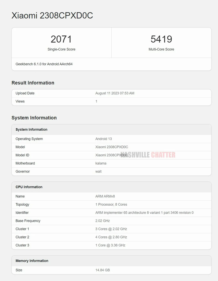 L'un des nouveaux listings Geekbench les plus impressionnants du Fold 3 présumé. (Source : Geekbench via Nashville Chatter)