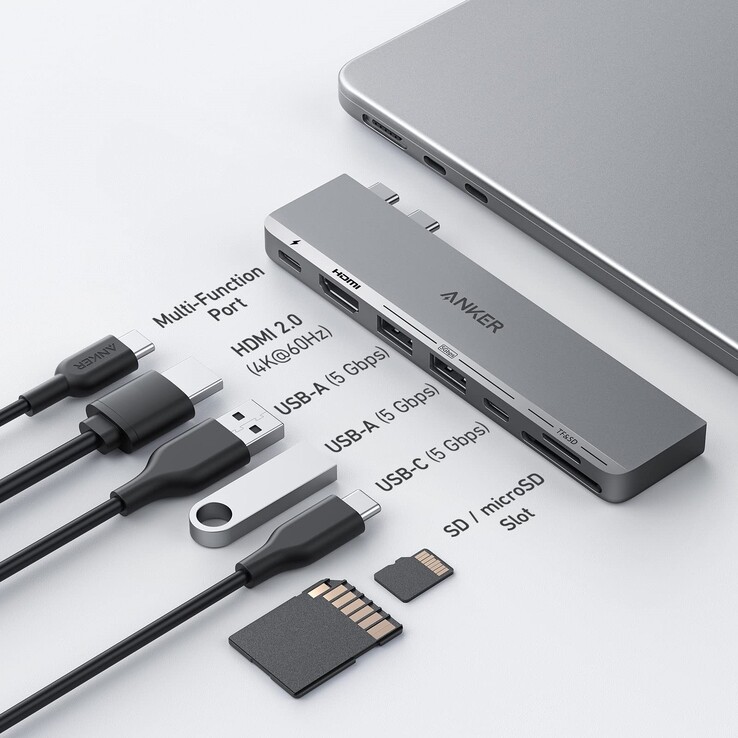La mise à jour du Hub USB-C Anker 547 (7-en-2, pour MacBook, gris). (Source de l'image : Anker)