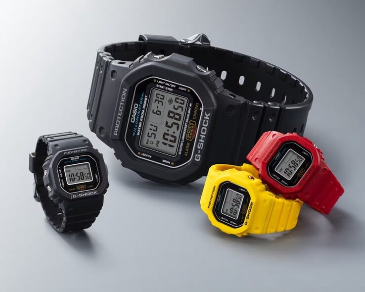 La montre Casio G-Shock DWN5600 Nano Ring est disponible en trois couleurs emblématiques de G-Shock, à savoir le rouge (DWN5600-4), le jaune (DWN5600-9) et le noir (DWN5600-1) (Source d'image : Casio)