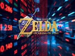 Le logo du remake de The Legend of Zelda : Ocarina of Time devant le téléscripteur des actions Nintendo