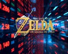 Le logo du remake de The Legend of Zelda : Ocarina of Time devant le téléscripteur des actions Nintendo
