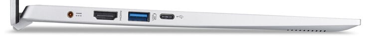 Côté gauche : prise d'alimentation, port HDMI, port USB 3.2 Gen 1 (Type-A), port USB 3.2 Gen 1 (Type-C)