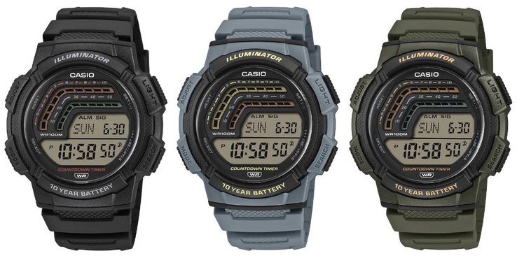 De gauche à droite : les montres Casio WS-1800-1AV, WS-1800-2AV et WS-1800-3AV. (Source de l'image : Casio)