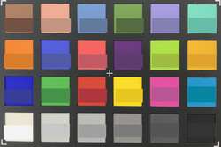 Apple iPhone XR - ColorChecker : la couleur de référence se situe dans la partie inférieure de chaque bloc.