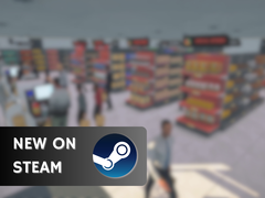 Supermarket Simulator sera disponible au prix de 14,99 $ jusqu&#039;au 26 juin. Sur la photo, une capture d&#039;écran du jeu avec le logo Steam et le texte &quot;New on Steam&quot; superposés (Source de l&#039;image : Steam - Edited)