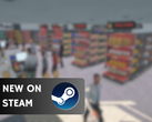 Supermarket Simulator sera disponible au prix de 14,99 $ jusqu'au 26 juin. Sur la photo, une capture d'écran du jeu avec le logo Steam et le texte "New on Steam" superposés (Source de l'image : Steam - Edited)