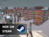 Supermarket Simulator sera disponible au prix de 14,99 $ jusqu'au 26 juin. Sur la photo, une capture d'écran du jeu avec le logo Steam et le texte "New on Steam" superposés (Source de l'image : Steam - Edited)