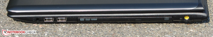 Right: combo audio, 2x USB 2.0, DVD burner, power-in
