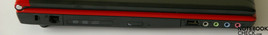 Left side: Kensington lock, LAN, DVD drive, USB, audio