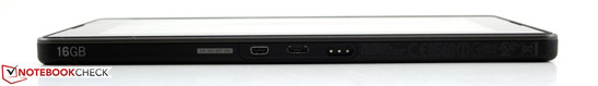Dessous: Micro HDMI, micro USB, port 3 broches pour la station d'accueil (Rapid Charging Pod)