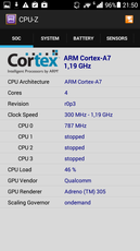 CPU-Z révèle la présence d'un SoC quad-core ARM Cortex-A7.