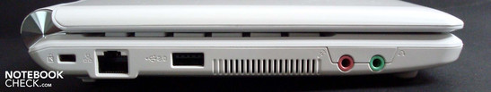 Left side: Expresscard/34 slot, audio, USB, LAN