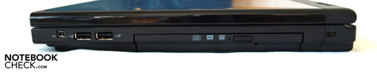 Right: FireWire, 2x USB 2.0, optional drive, Kensington lock