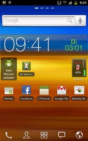 L'écran d'accueil montre 5x5 icônes applications