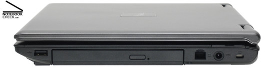 Flanc droit: 1x USB-2.0, Graveur DVD, Modem 54k , Prise d'alimentation, Verrou Kensington