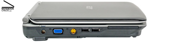 Flanc gauche: Alimentation, VGA, sortie S-vidéo, 2x USB 2.0, ExpressCard/54