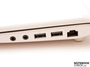 Ports audio, 2 ports USB et RJ45 sur la droite