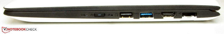 right: power button, One Key Recovery button (recessed), USB 2.0, USB 3.0, HDMI, Gigabit-Ethernet