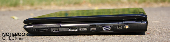 Right: ExpressCard54, CardReader, USB, eSATA, HDMI, LAN, VGA, AC, antenna