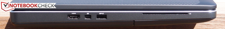 Left: HDMI, Mini-DisplayPort/Thunderbolt 3 (optional), USB 3.0