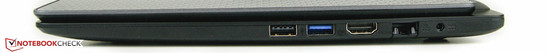 Right: 1 USB 2.0, 1 USB 3.0, HDMI-out, Ethernet port, power-in