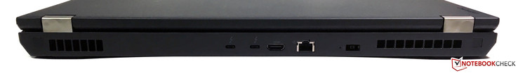 A l'arrière : 2 USB C 3.1 (Gen. 2) / Thunderbolt 3, HDMI 1.4b, Ethernet gigabit, entrée secteur.