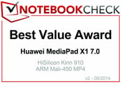Prix du meilleur rapport qualité/prix - Septembre 2014 : le Huawei MediaPad X1 7.0.