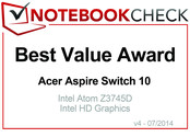 Meilleur rapport Qualité/Prix Juillet 2014 : Acer Aspire Switch 10