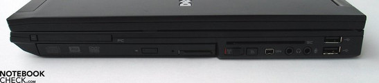 Right side: PCMCIA, DVD drive, SmartCard, Firewire, audio ports, 2x USB 2.0