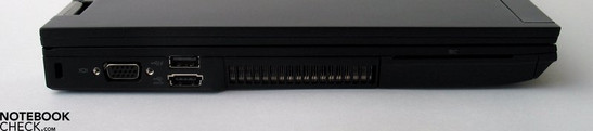 Coté gauche: Verrou Kensington, sortie VGA, 2x USB 2.0/eSATA, SmartCard