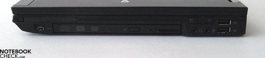 Coté droit: ExpressCard, Firewire, lecteur DVD, ports audio, 2x USB 2.0