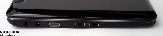 Gauche: Verrou Kensington, connexion réseau, Sortie VGA, 2x USB 2.0