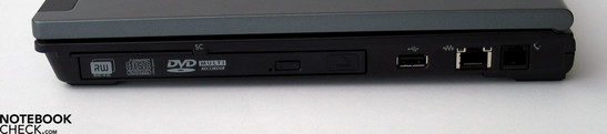 Flanc droit: SmartCard, lecteur DVD, USB 2.0, LAN, Modem