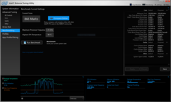 Intel XTU, aucun throttling dû à une surchauffe, fréquence max de 3.16 GHz mais le processeur atteint les 99°C avant que les ventilateurs ne daignent s'activer.