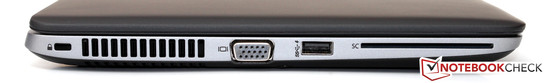 Côté gauche : port sécurité Kensington, VGA, USB 3.0, lecteur de cartes à puce.