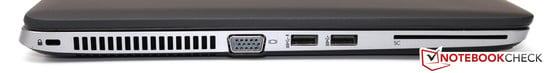 A gauche : verrou Kensington, VGA, 2 ports USB 3.0, lecteur SmartCard