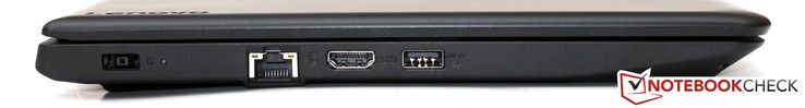 Côté gauche : entrée secteur, Ethernet, HDMI, USB A 3.0.