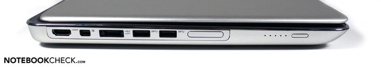 Left: HDMI, mini display port, USB 2.0/eSATA, 2 USB 3.0s, cardreader
