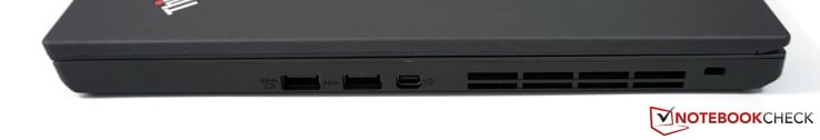 Right: 2x USB 3.0, Mini-DisplayPort, fan exhaust, slot for a Kensington lock