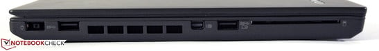 Tranche gauche : port Ethernet, USB 3.0, Mini-DisplayPort, USB 3.0, lecteur de cartes à puce.