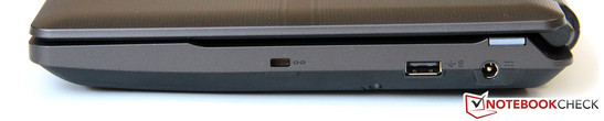 A droite: Verrou Kensington, USB 2.0, prise secteur