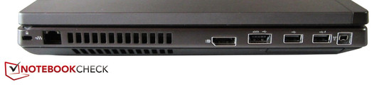 gauche: verrou Kensington, RJ-45 Gigabit, display port, eSATA / USB 2.0 combo, 2 USB 2.0, FireWire, 54 mm ExpressCard