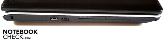 Left side: Kensington Lock, 2x USB 2.0, optical drive