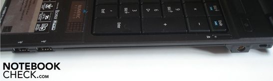 Right: 2x USB 2.0, DVD burner, DC-in, Kensington Lock