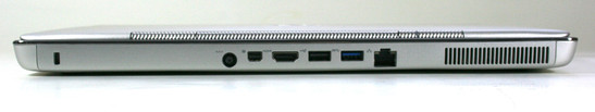 Arrière: Kensington lock, power, Mini-Displayport, HDMI, USB 2.0, USB 3.0, LAN